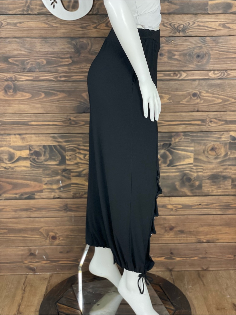 IC by Connie K | Black Pull-Cuff Wide Leg Pants Button Up Swag Draped Joggers - Picture 5 of 11